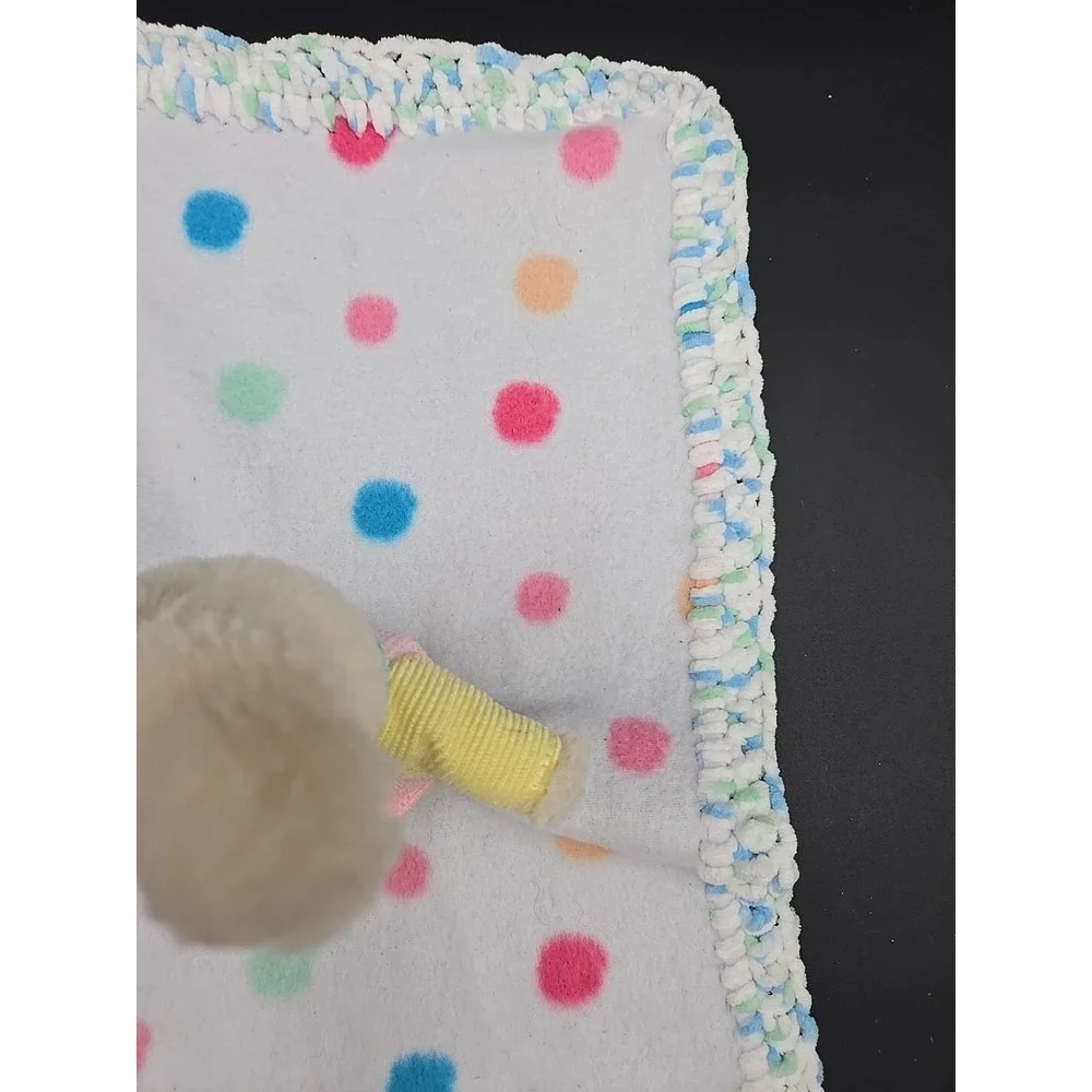 Baby Pastel Crochet Edge Bunny Lovey Blanket‎ Color Block Polka Dot Rabbit